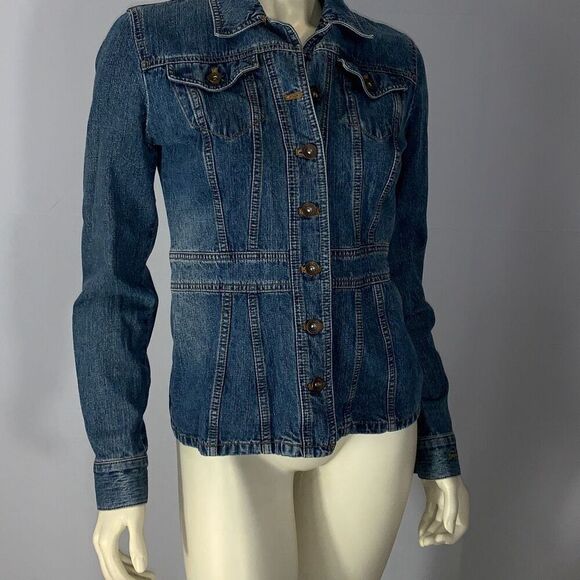 Vintage DKNY Jeans Denim Jacket Medium Y2K Mid Blue Peplum Trucker Womens - Picture 11 of 13